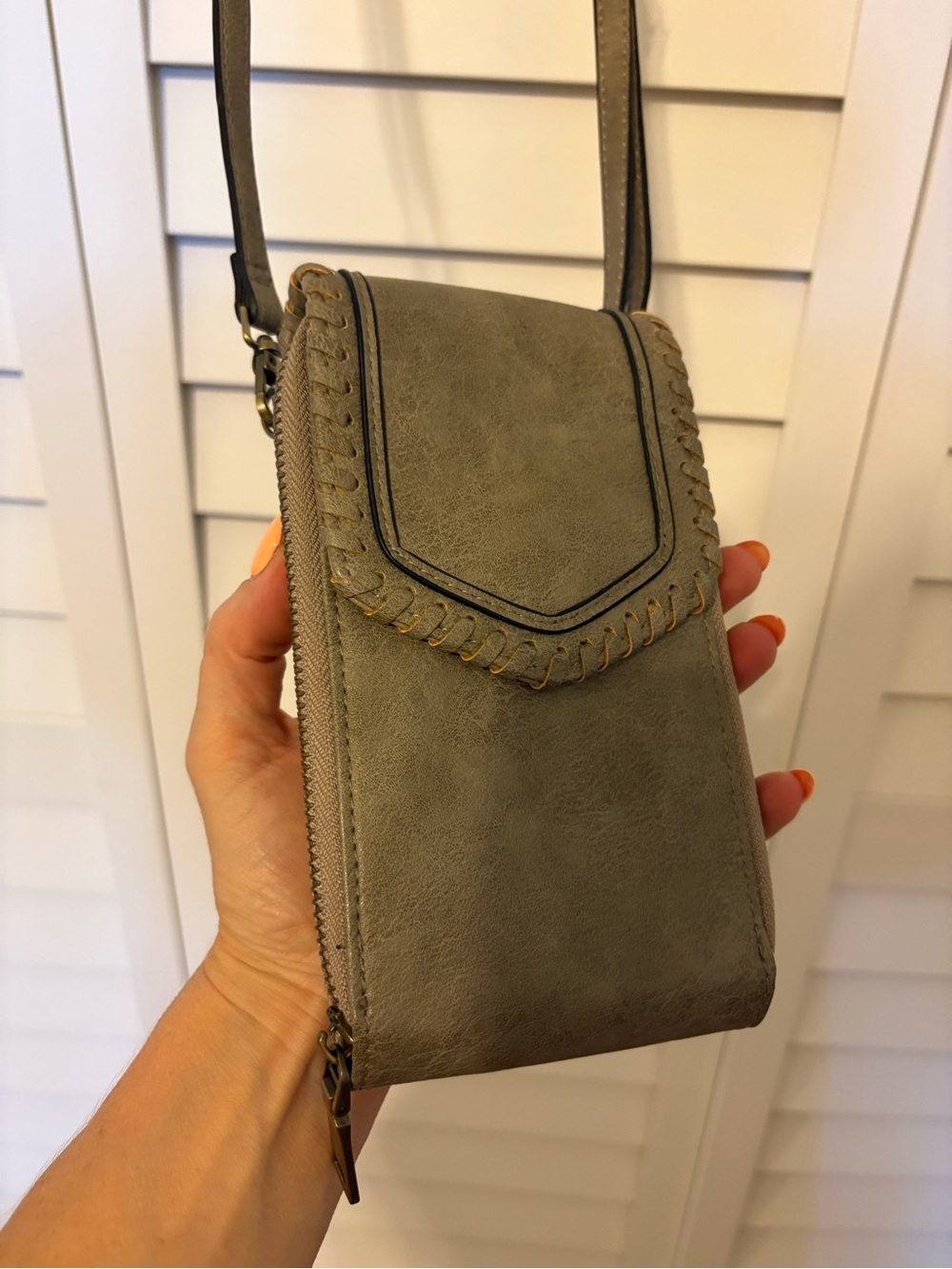 Everyday Olive Crossbody Phone Bag with Whipstitch Detail